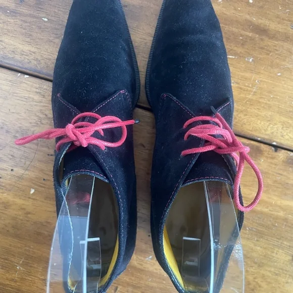 Lambertson Truex Black Suede Ankle Boots Booties Chelsea Chukka Lace up Italy 38 - Picture 7 of 11